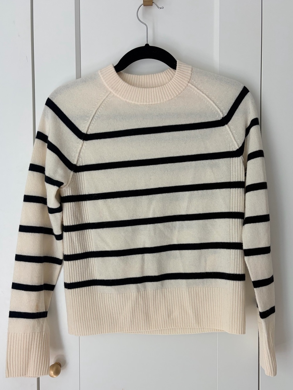 Caslon Cream and Black Striped Wool & Cashmere Oversized Crewneck Sweater | XXS